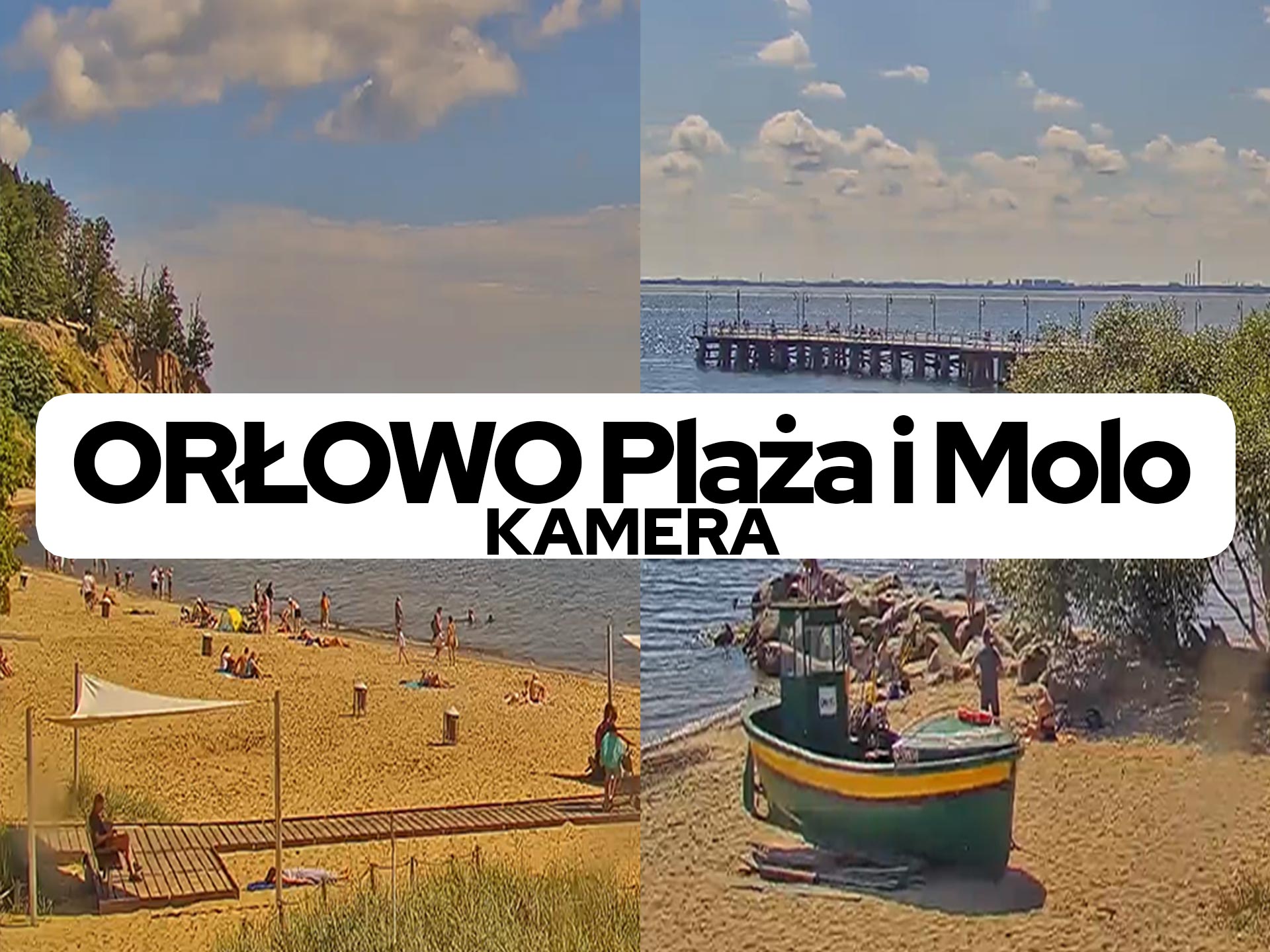 Gdynia kamery, na żywo, online, Orłowo plaża, molo, klif.